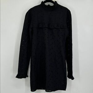 Nasty Gal Long Sleeve Broderie Peasant Dress Black Size US 8 NEW WITH TAGS